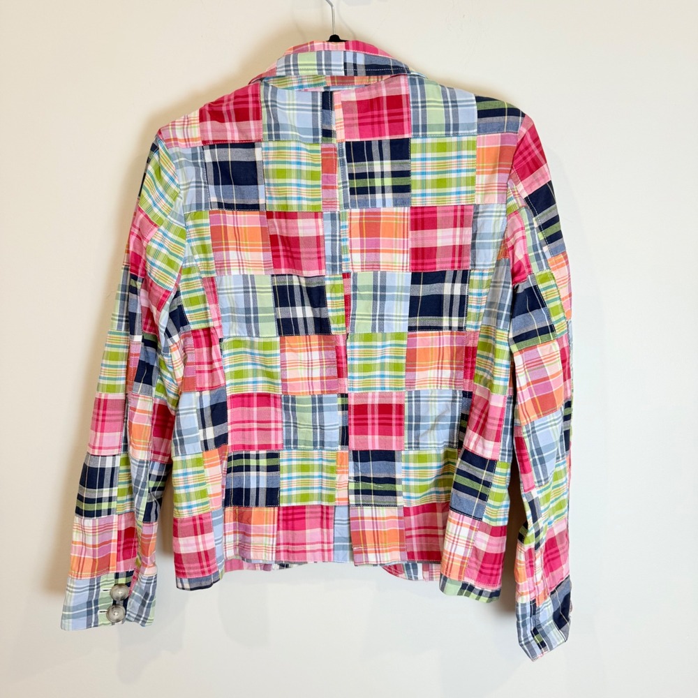 LL Bean Madras Plaid Blazer Jacket Womens 10 REG Multi Color Cotton Button Front - Picture 2 of 8